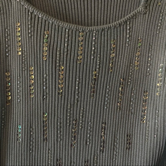 Women's Ribbed Knit Tank Top S Pistachio Green Sequin Stretch - Picture 2 of 4